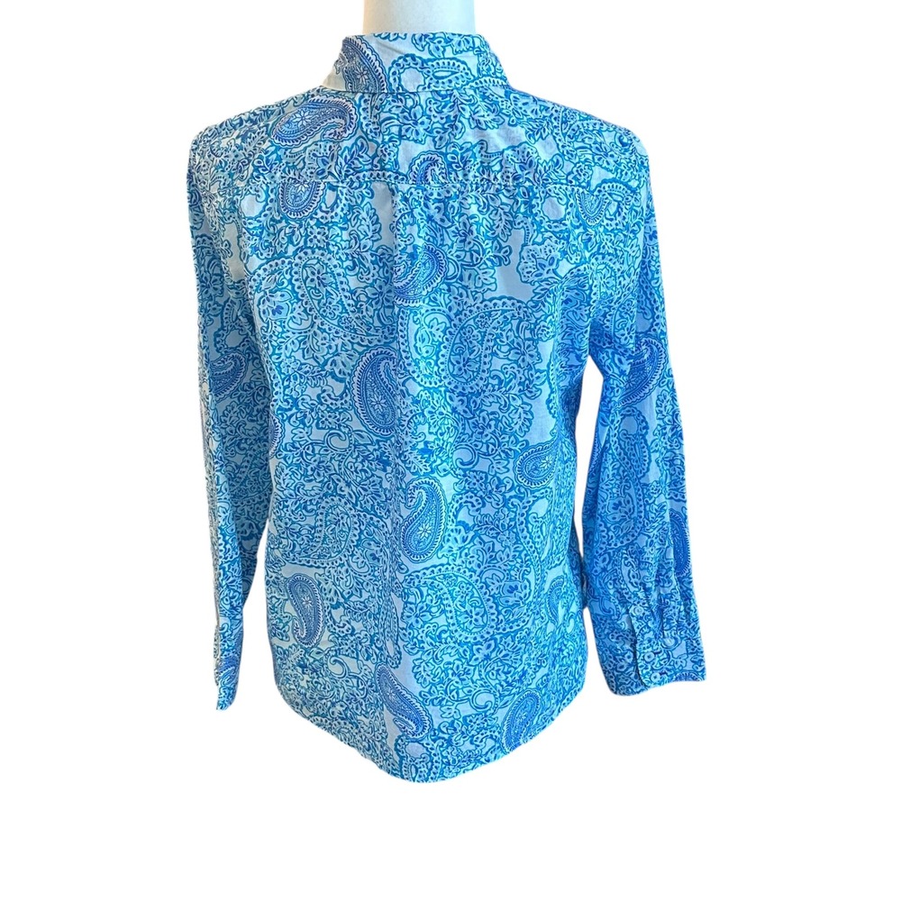 Talbots Petite Shirt Women's MP Blue White Paisley Print Button Down Shirt Top - Picture 4 of 10